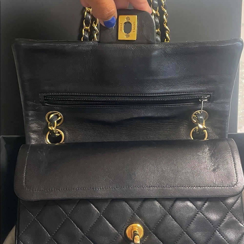 Authentic CHANEL Black Lambskin Leather Small Double Flap Bag Purse Gold HW RARE - Picture 10 of 17